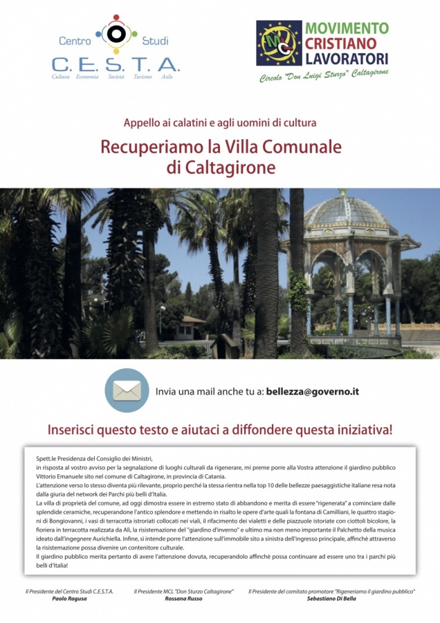 Recuperiamo la Villa comunale di Caltagirone con l'iniziativa bellezza@governo.it