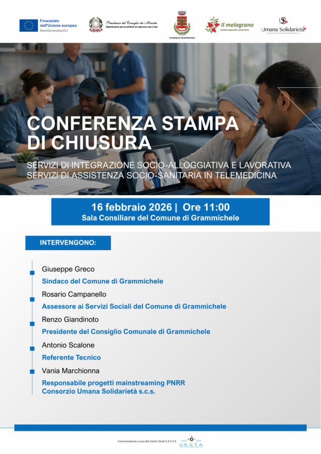 Gram­michele: Conferenza stampa di chiusura del progetto su integrazione socio-alloggiativa, lavorativa e assistenza in telemedicina